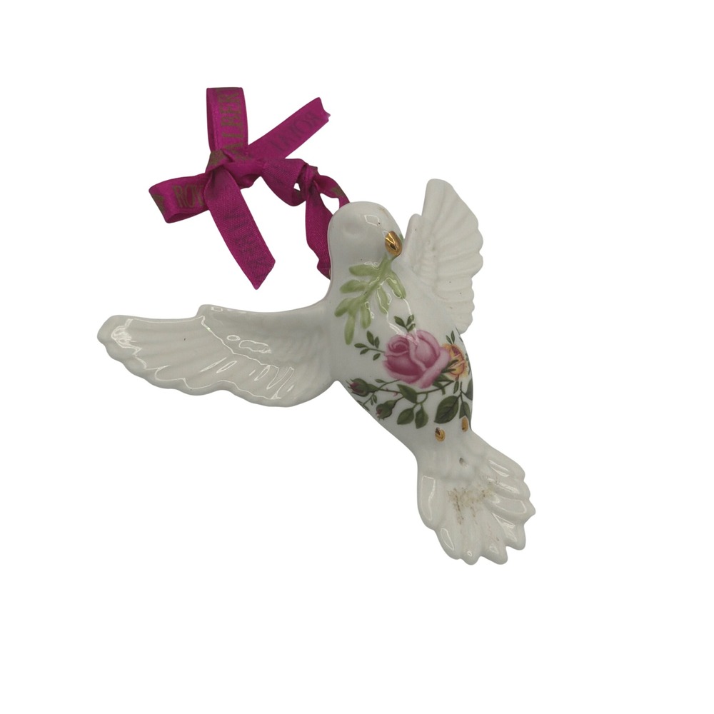Royal Albert Old Country Roses Porcelain Dove Bird Ornament Ribbon Gold Beak
